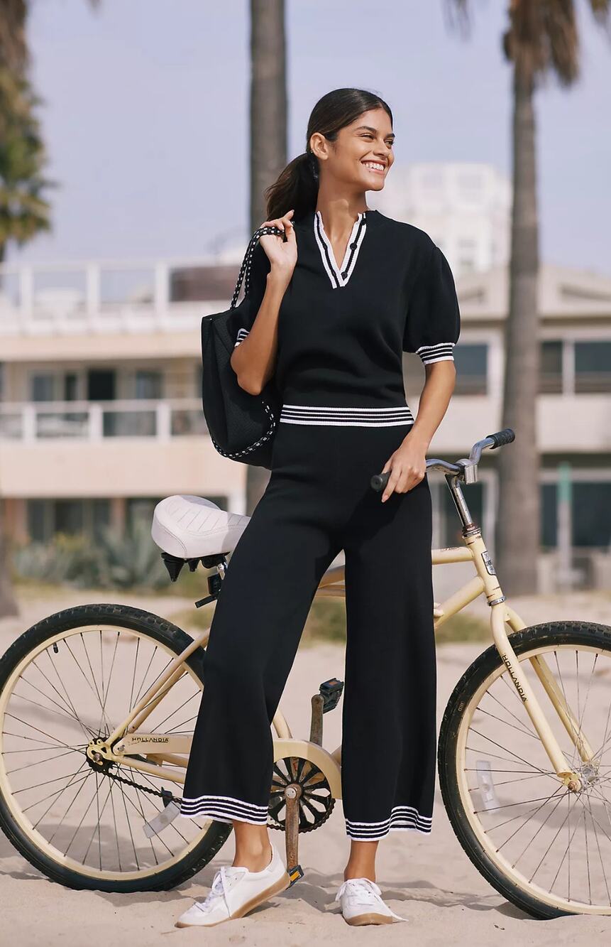 New Sundays Quinn Crop Black and White Pants - Size Medium
